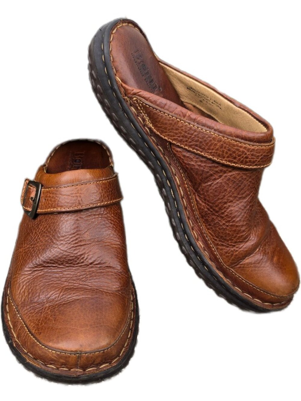Born W9438 Brown Pebbled Leather Clogs Mules 10